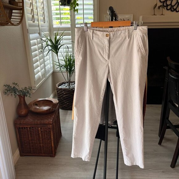 Talbots Pants Womens SZ 8 Relaxed Chino Blue & Beige Pinstripes Coastal Grandma - Picture 15 of 15